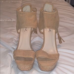 Tan suede wedge sandal